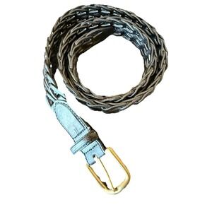 VTG Brighton Black Braided Leather Belt 38 Solid Brass Buckle Crossover Boho 90s